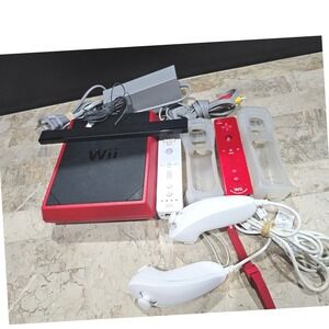Nintendo Wii Mini RVL 201 USA Red Console w/ Controllers Power Cord AV Cable